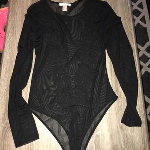 Mesh bodysuit with flower embroidery